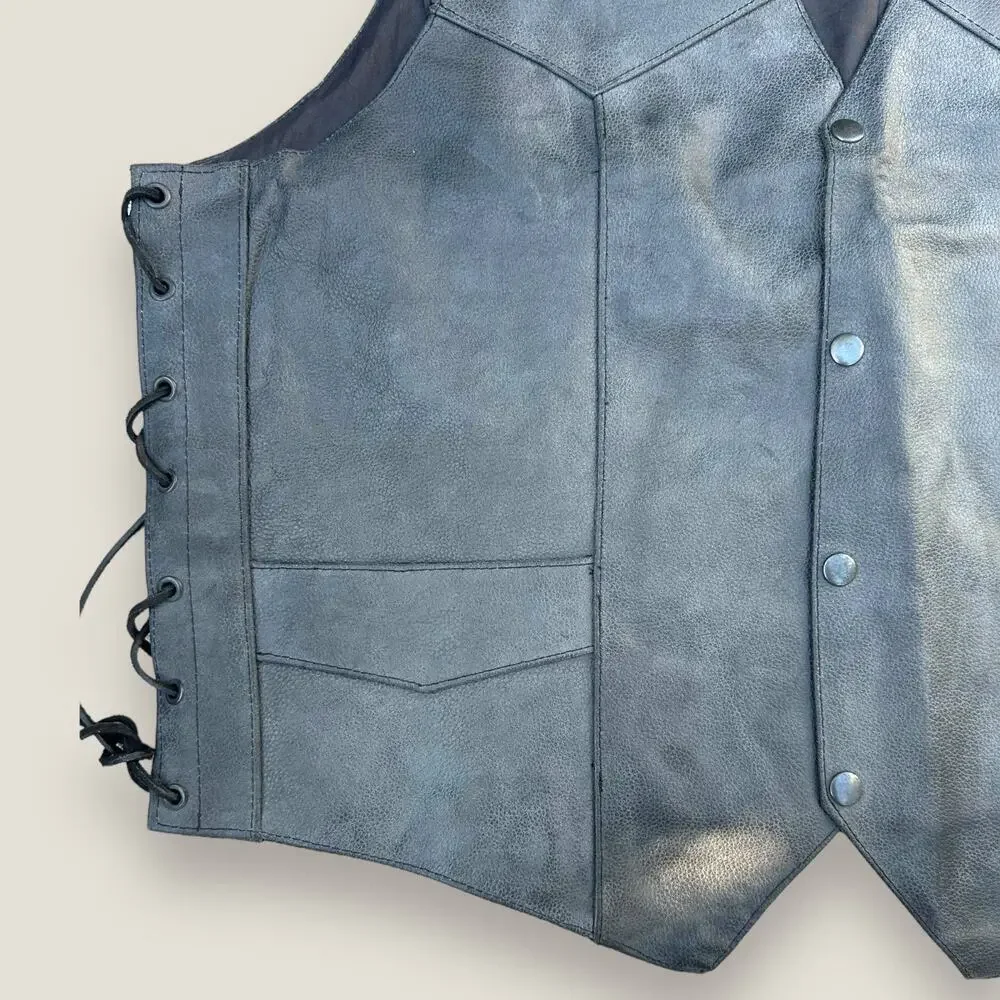 Genuine Leather Men’s Black Motorcycle Vest Size: 50